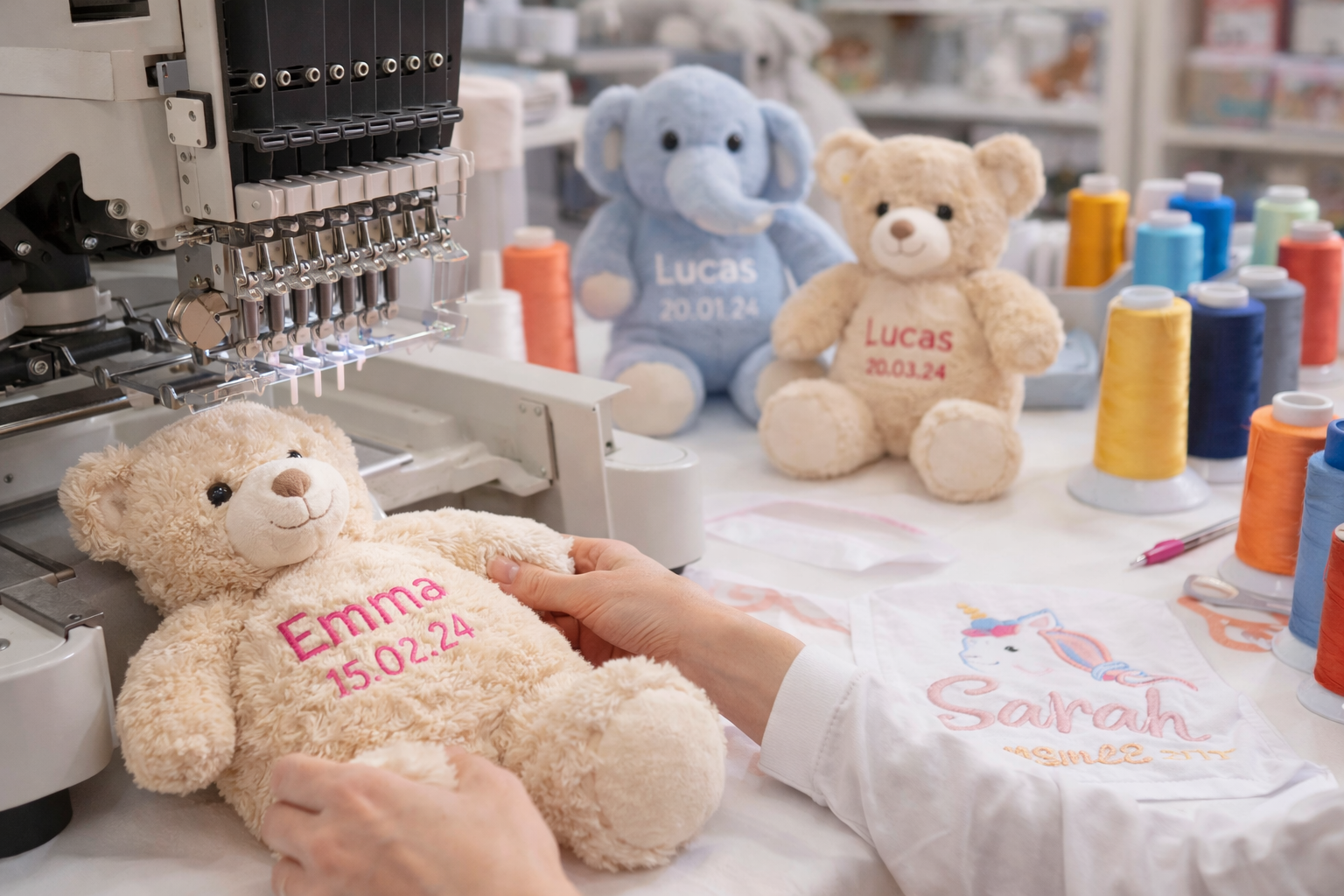Atelier de broderie personnalisée sur peluche bébé avec prénom et date de naissance – DoudouPrenom