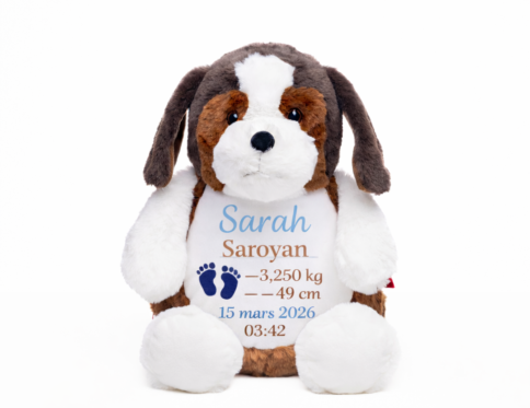 peluche chien personnalisée prénom bébé cadeau naissance broderie