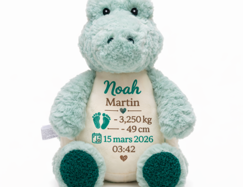peluche crocodile personnalisée avec prénom brodé cadeau naissance bébé