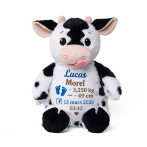 peluche vache personnalisée avec prénom brodé cadeau naissance bébé