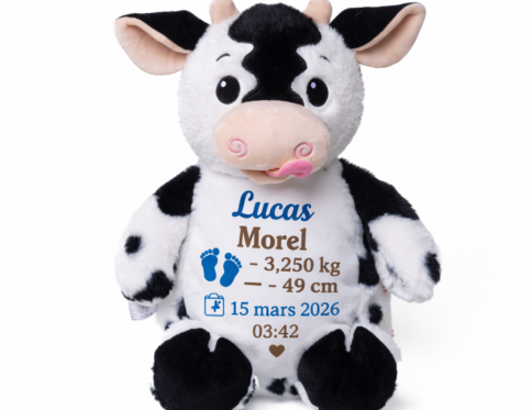 peluche vache personnalisée avec prénom brodé cadeau naissance bébé