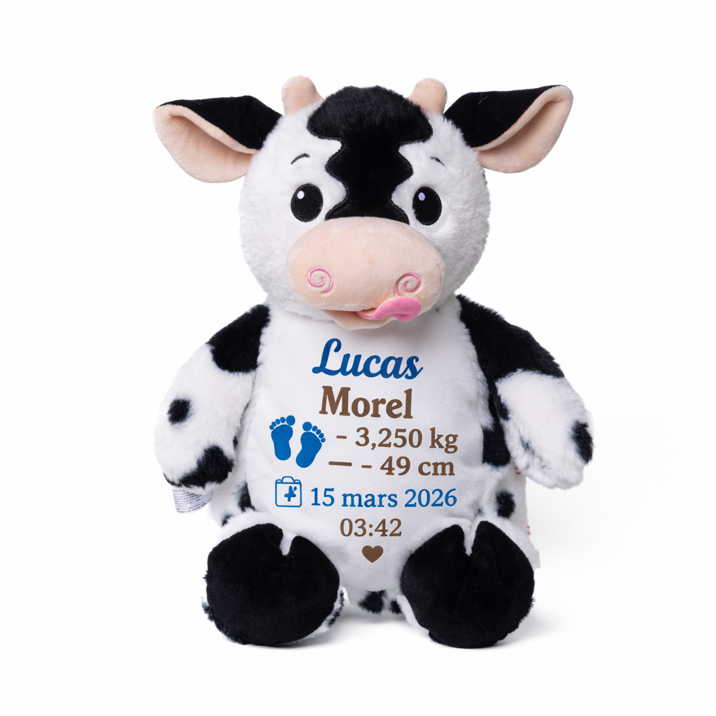 peluche vache personnalisée avec prénom brodé cadeau naissance bébé