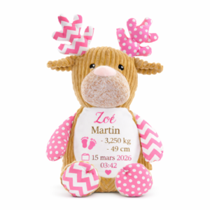 Peluche renne personnalisée avec prénom brodé pour bébé cadeau de naissance