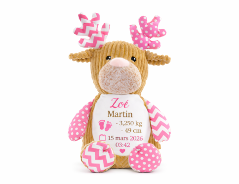 Peluche renne personnalisée avec prénom brodé pour bébé cadeau de naissance