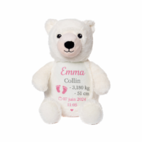 Peluche ours personnalisée avec prénom brodé et informations de naissance bébé