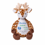 Doudou cerf personnalisé avec prénom brodé cadeau de naissance bébé