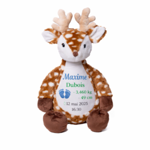 Doudou cerf personnalisé avec prénom brodé cadeau de naissance bébé