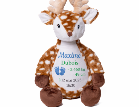 Doudou cerf personnalisé avec prénom brodé cadeau de naissance bébé