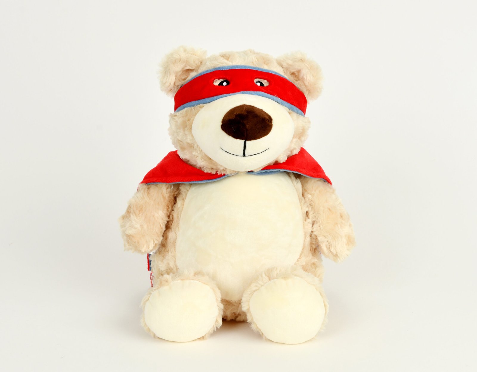 Ours en peluche super héros personnalisé avec prénom et empreintes de naissance brodées