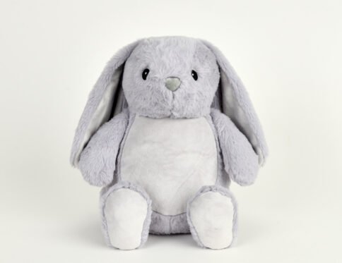 Doudou lapin gris personnalisé avec prénom date de naissance poids et taille brodés